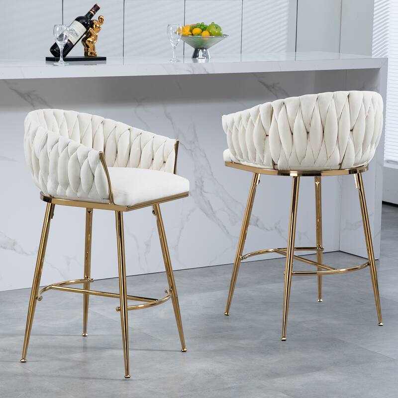 Velvet Bar Stools with Hand Wave Back (Set of 2)