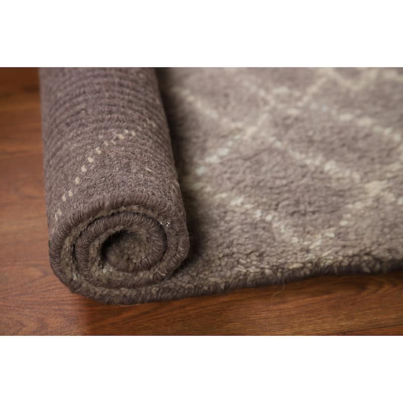 Brown Moroccan Oriental Foyer Rug Handmade Wool Carpet - 2'0"x 3'0"