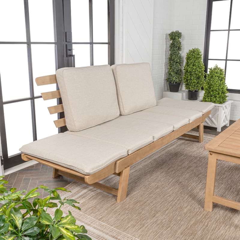 Arwen 2-Seat Modern Scandinavian Folding Wood Outdoor Day Bed Sofa, Beige/Light Teak by JONATHAN Y