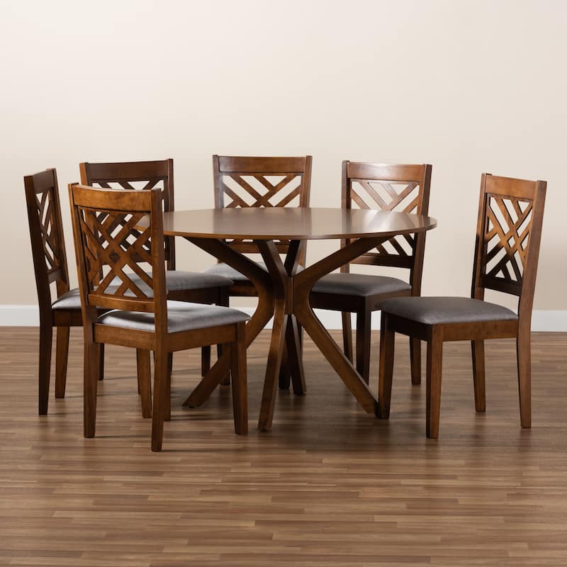 Norah Grey Fabric and Walnut Brown Finished Wood 7-Piece Dining Set