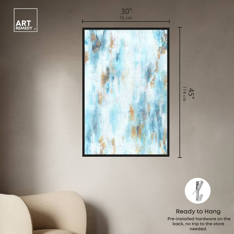 Art Remedy Textured Shades Framed Blue Abstract 1 Piece Canvas Wall Art