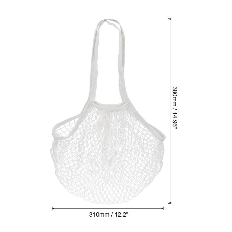 Cotton Mesh Bag, 14.96x12.2" Long Handle Mesh Net String Grocery Bags - White