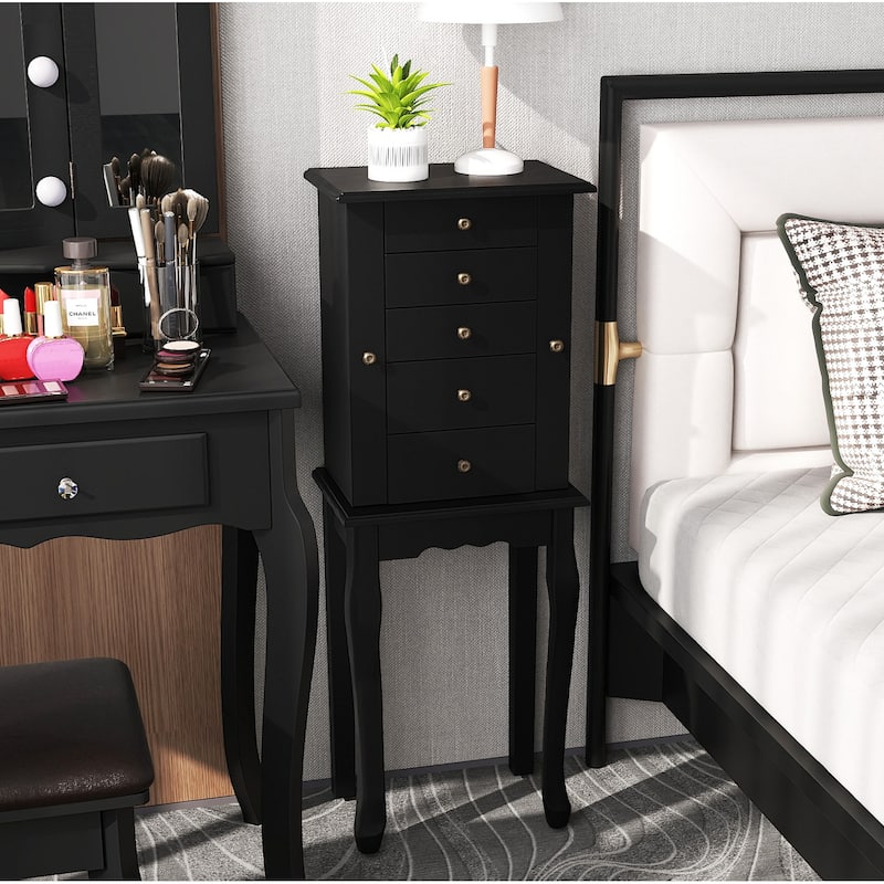 Gymax Mirrored Armoire Jewelry Cabinet Free Standing Organizer Storage - See Details