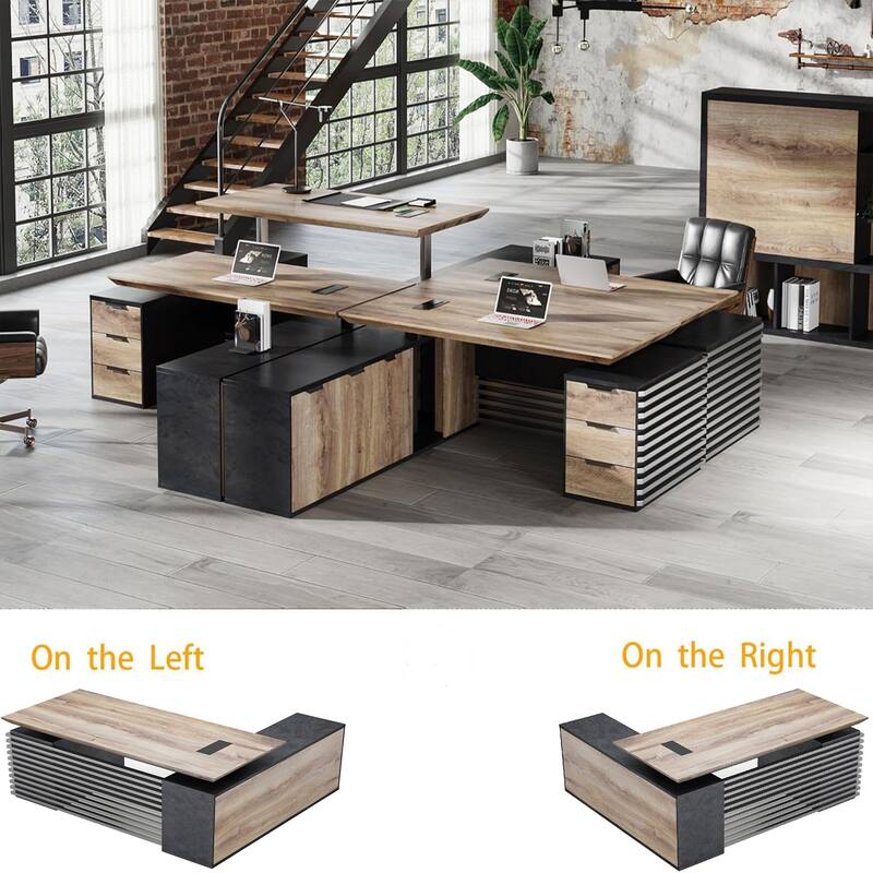 Adjustable Height Executive L Shaped Standing Desk w/ Cable Box Drawers Cabinets
