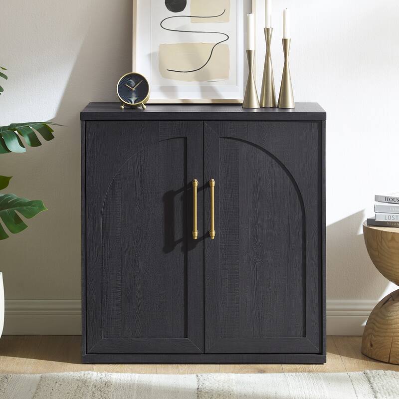 31" Modern Arched Recess Sideboard, Wood Kitchen Buffet, File Cabinet - Black