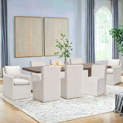 Modern 19" Seat Wide Upholstered Rolling Dining Chairs with Casters