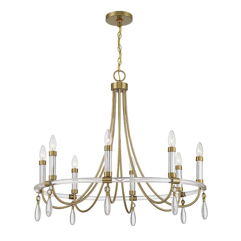 Warm Brass and Chrome Eight Light Chandelier from the Mayfair Collection