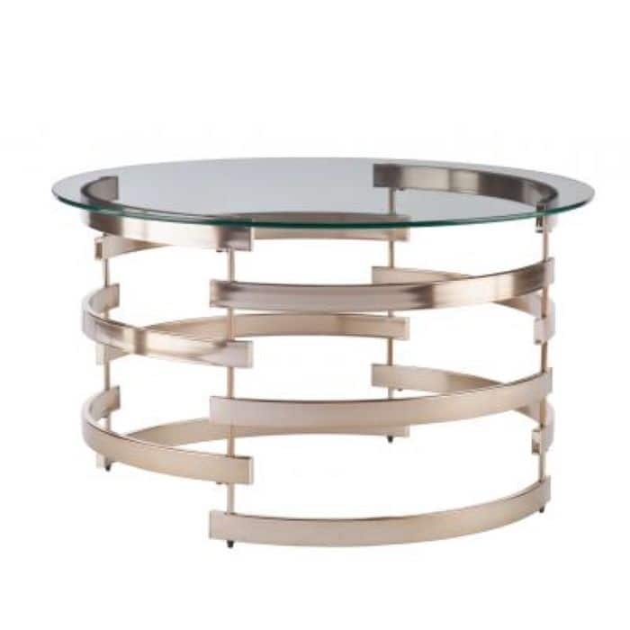 HomeRoots 32" Champagne Glass And Metal Round Coffee Table - 32