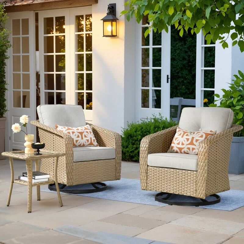 XIZZI 3-Piece Outdoor Chairs Wicker Swivel Rocker with Cushions - Grey