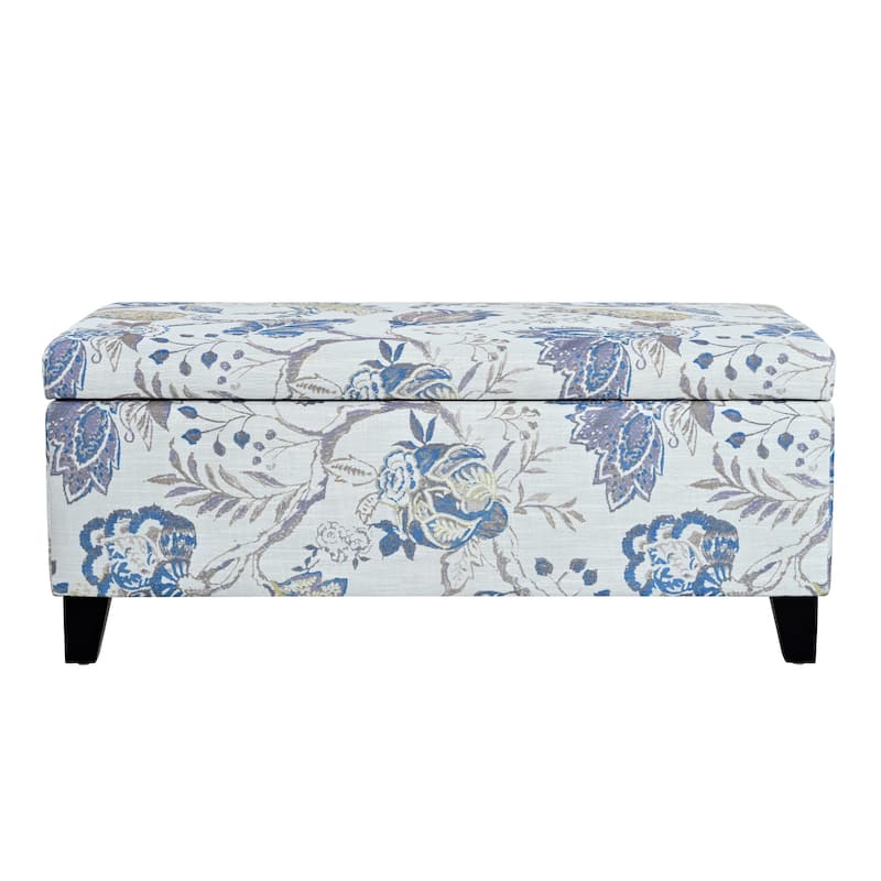 Luxury Storage Ottoman with Floral Patterned Fabric Soft-Close Hinges