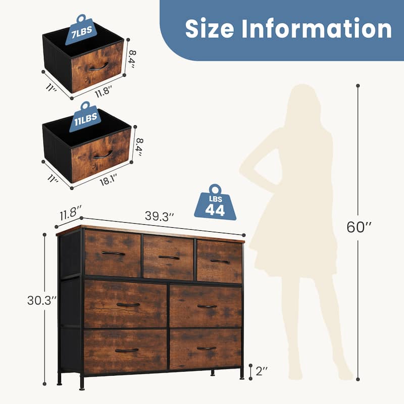 Tall Dresser Storage Tower with 7 Fabric Drawers