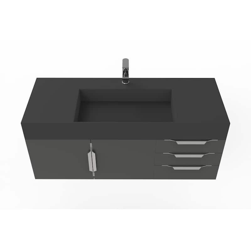 Amazon 48" Wall Mounted Bathroom Vanity Set w/ Black Top
