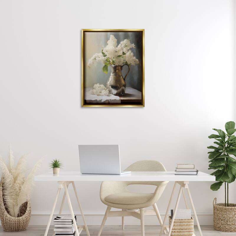 Stupell White Lilacs Still Life Framed Floater Canvas Wall Art Design By Arlington Prints