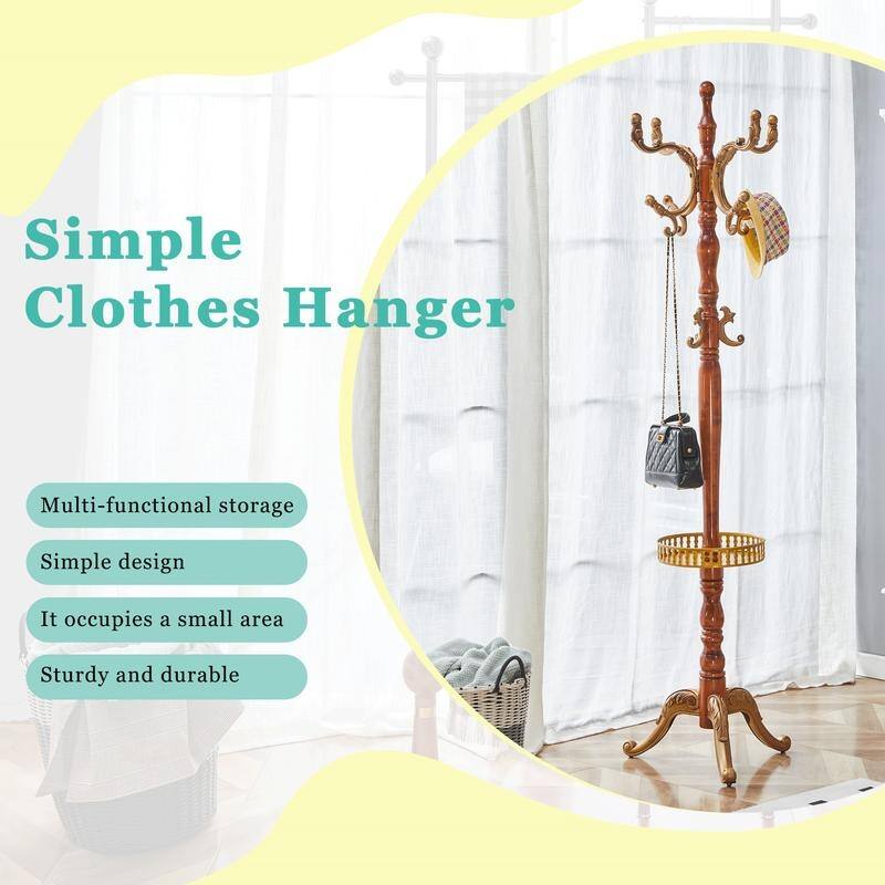 Modern Crabapple Wood Coat Rack with Key Tray & Stainless Steel Base