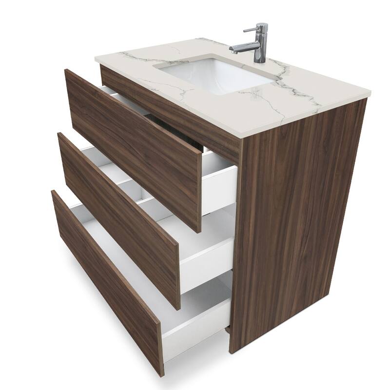 Element Standing 36 in x W x 22 in D x 35 in H Bath Vanity in Ebony with Galaxy White Quartz Top Single Hole