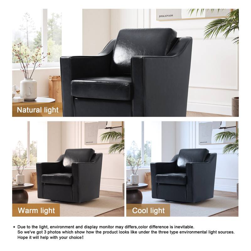 UIXE Chenille/Leather Swivel Barrel Chair Accent Chairs For Living Room