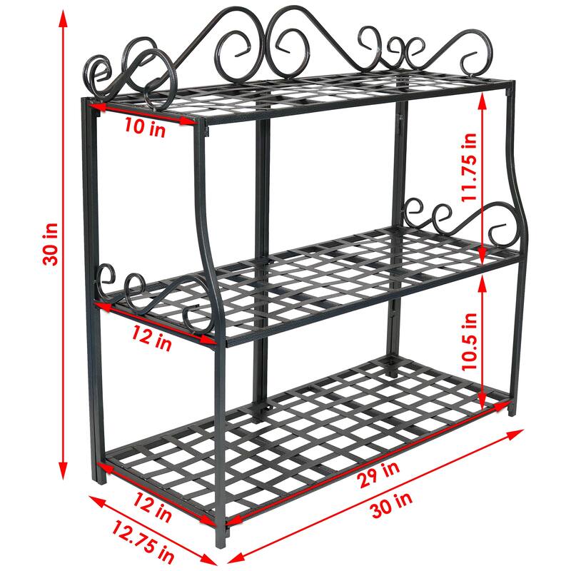 3-Tier Plant Stand Iron Metal Shelves with Decorative Scroll Edging