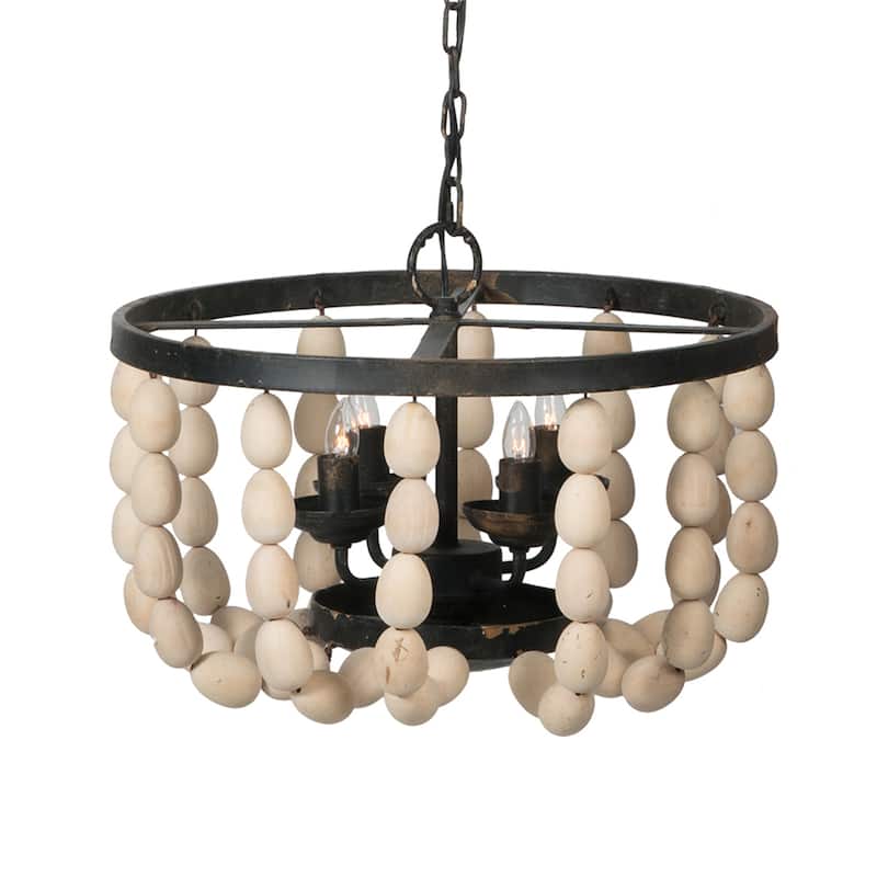 4 Light Wood Chandelier (Bulb Not Included)