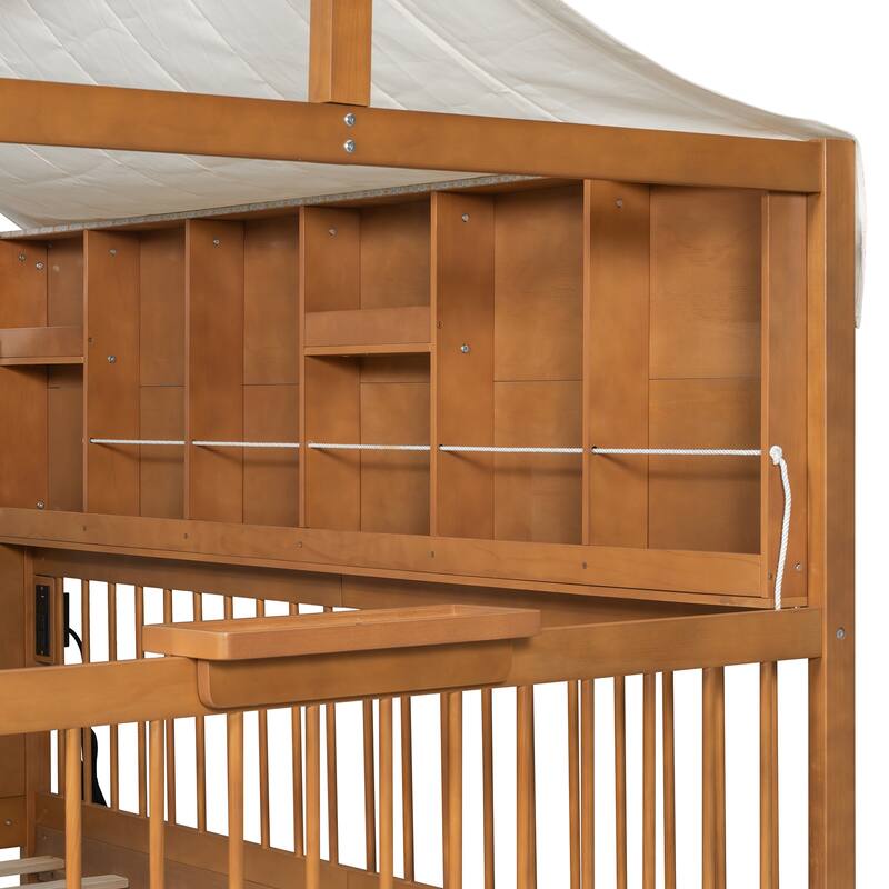 Full-Size House Bed with Bookshelf, USB Charging Station & Tent Roof by Harper&Bright Designs