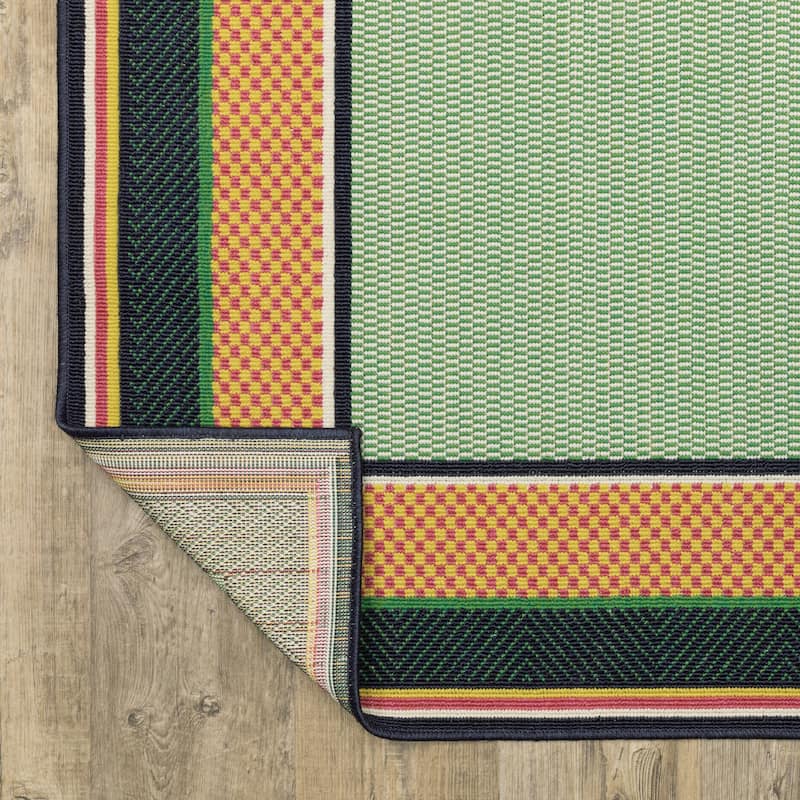 Harlowe Preppy Stripe Border Green/ Navy Area Rug