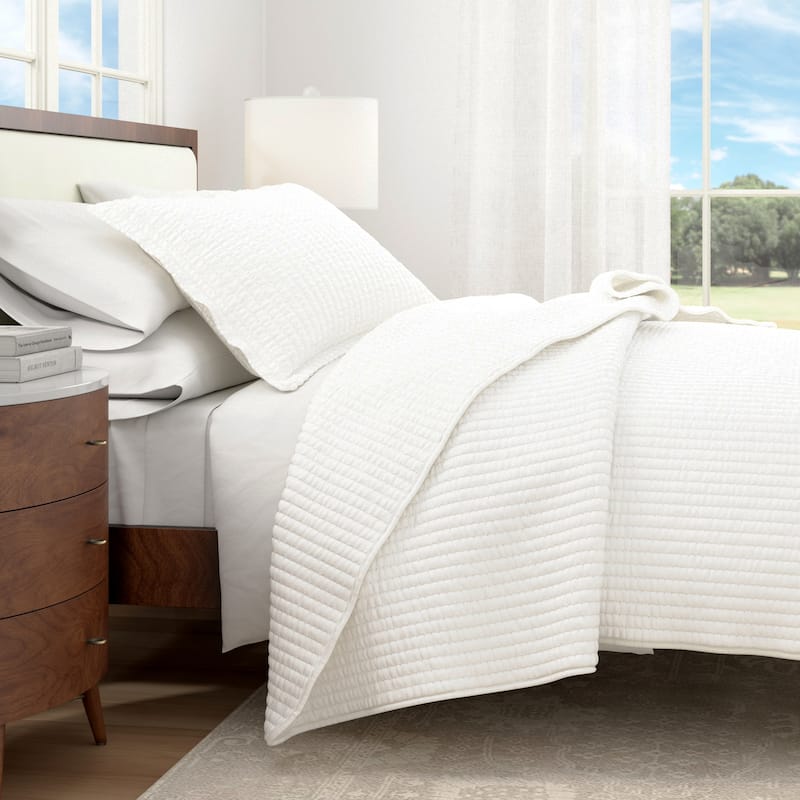 Linery & Co. Detailed Channel Stitch Microfiber Quilt Set With Shams. - White - King