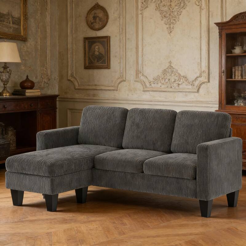 72.8" Modern L-Shaped Corduroy Sectional Sofa - Dark Grey