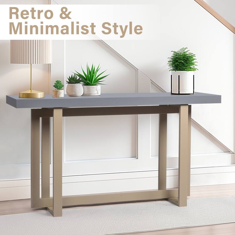 Modern Grey Entryway Console Table with Solid Pine Wood Frame Ideal for Living Room or Bedroom - 59” x 15.7” x 31.7”