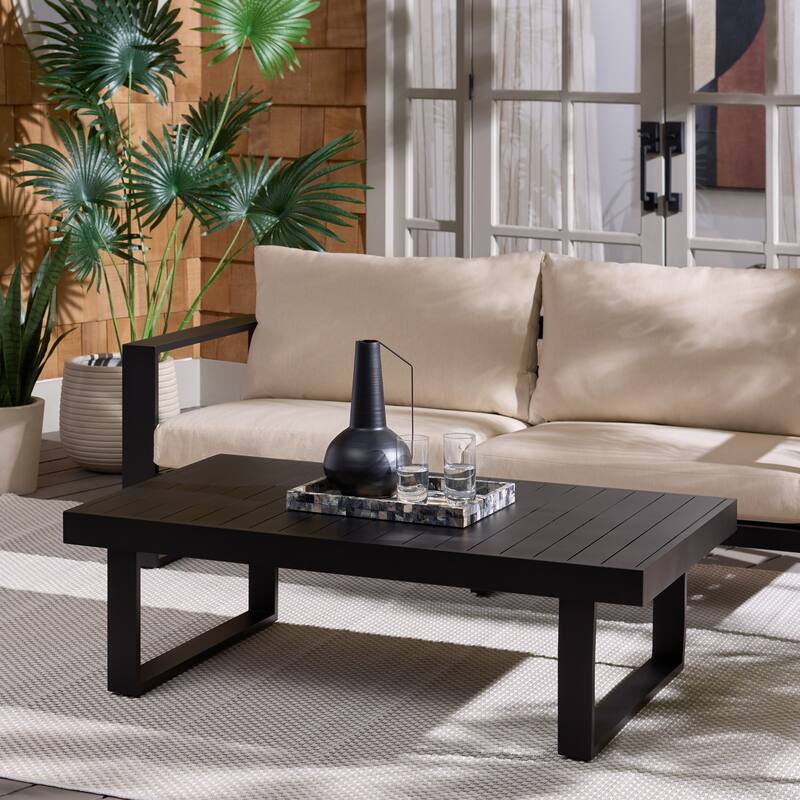 SAFAVIEH Outdoor Living Fash Aluminum Coffee Table - 50"W x 30"D x 16"H - Black