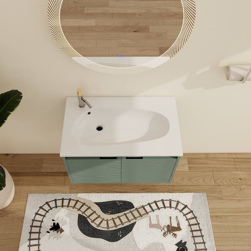 Malwee 24"/30"/36"/48" Floating Bathroom Vanity, Wall Mounted Bathroom Vanity with Resin Top,Soft Close Doors