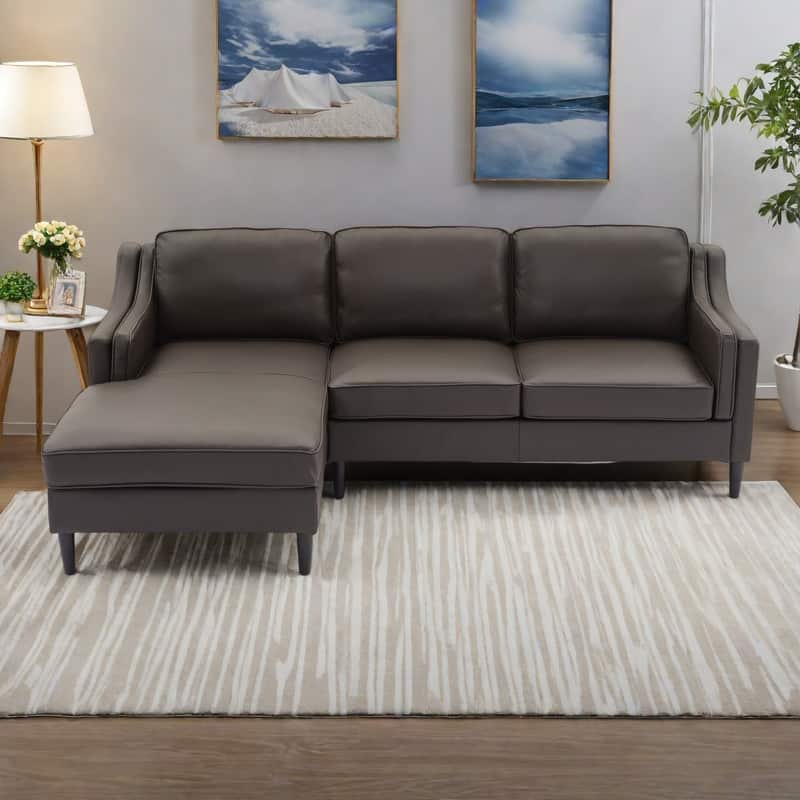 94.5" Genuine Leather L-Shaped Sectional Sofa with Left Chaise Lounge and Modern Design - Espresso