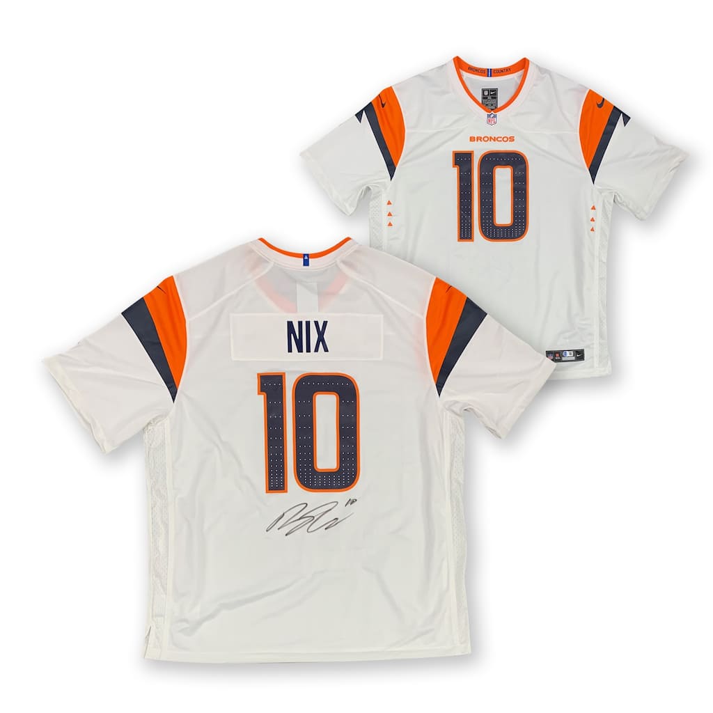 Bo Nix Autographed Denver Broncos Signed Nike Game White Football Jersey Beckett COA - 8' x 11'