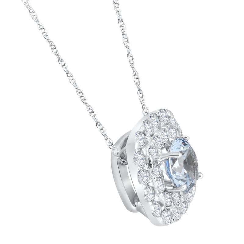 2 3/4Ct Aquamarine & Diamond Cushion Halo Pendant White Gold Womens Necklace