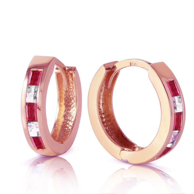 1.26 Carat 14K Solid Gold Hoop Earrings Natural Ruby Rose Topaz - Rose