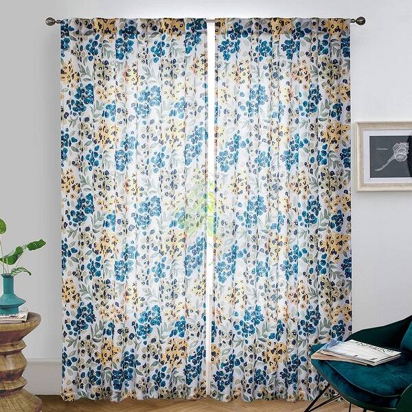 Driftaway Oliver Watercolor Flower Botanical Pattern Semi Sheer Rod Pocket Window Curtain 52 Width X 84 Length Overstock 32013959