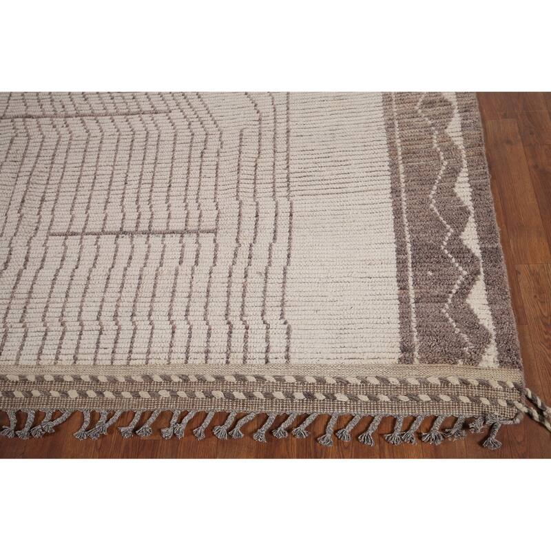 Earth Tone Moroccan Modern Area Rug Handmade Wool Carpet - 9'0"x 12'0"