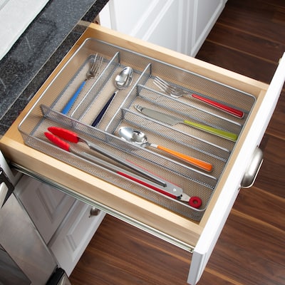 Silver Steel Mesh Cutlery Tray or Drawer Organizer