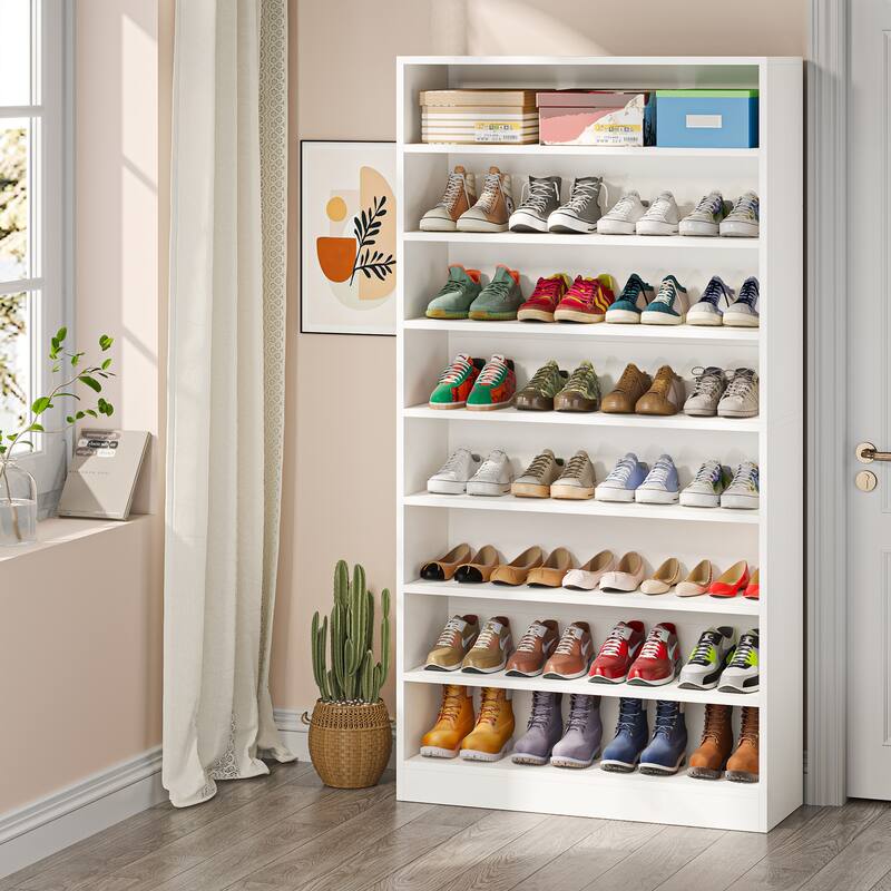 Wood Shoe Cabinet, Freestanding Shoe Storage Cabinet, Open Storage Shoe Organizer Entryway Shoe Rack Cabinet