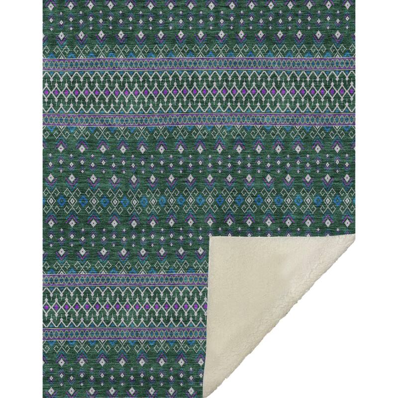 Premium Machine Washable Boho Moroccan Sherpa Throw Blanket