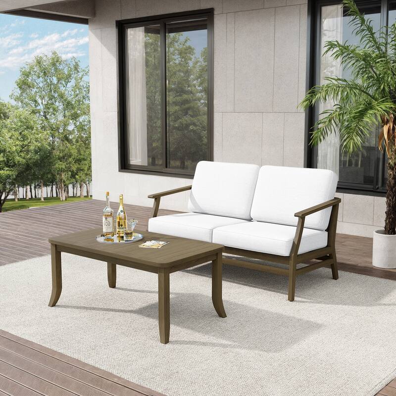 Teak Outdoor Patio Loveseat and Coffee Table Set (2-Piece)