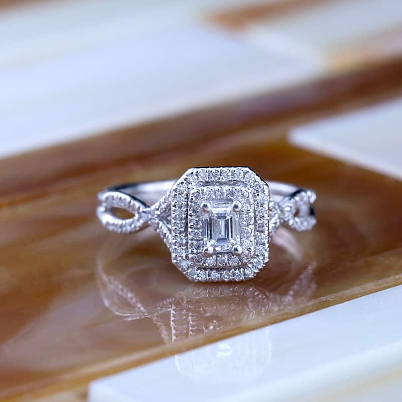 Auriya 14k Gold 4/5ctw Emerald-cut Double Halo Diamond Engagement Ring