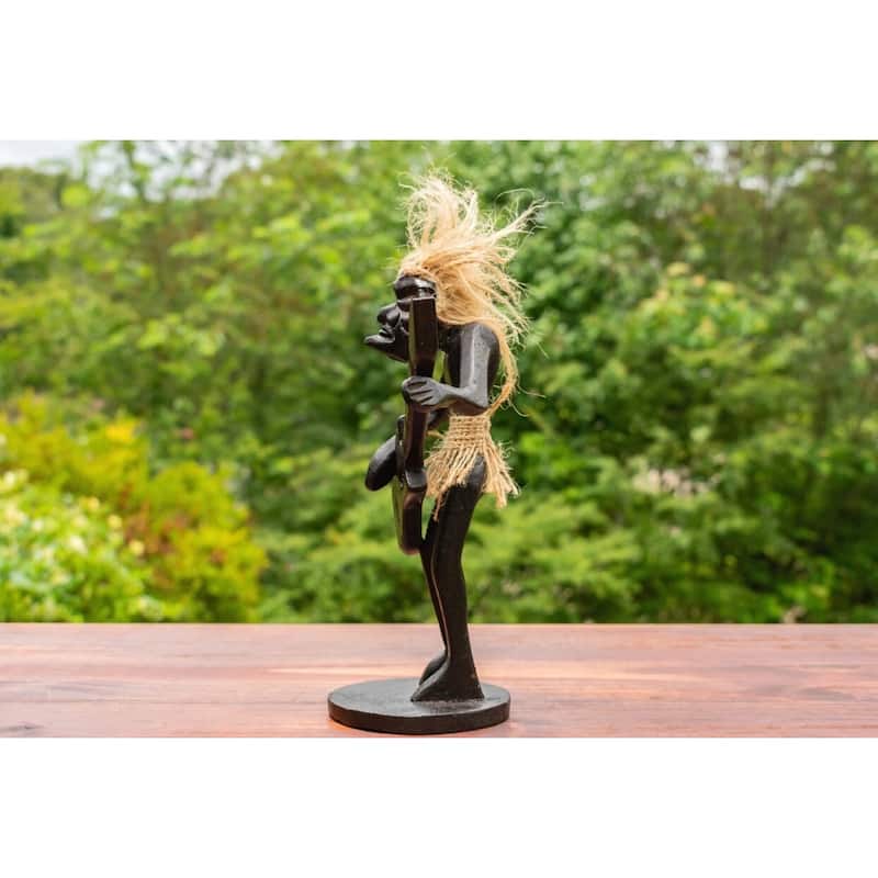 Handmade Wooden Primitive Guitarist Tribal Funny Statue Sculpture Tiki Bar Handcrafted Gift Decor Playing Guitar Standing Up