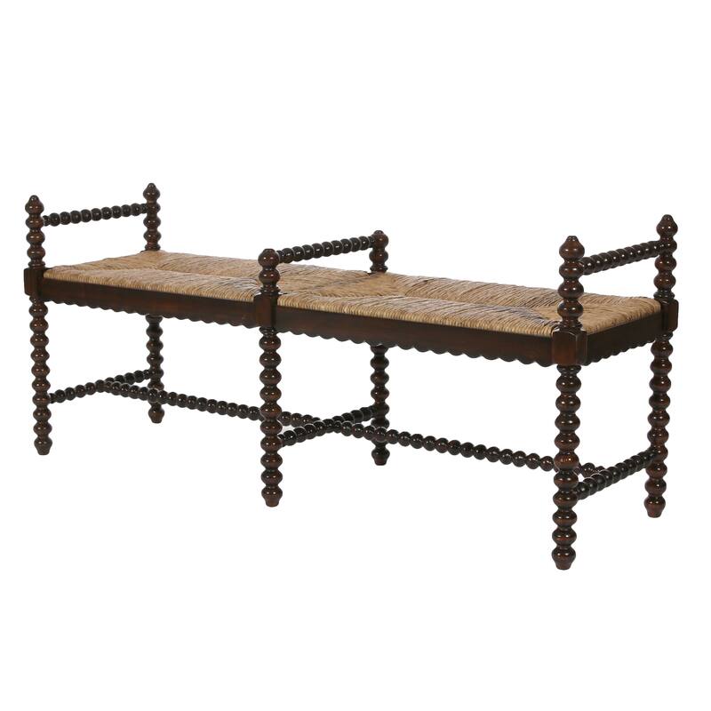 Isle of Man 60-inch Mahogany & Rush Accent Bench, Bobbin-Turned