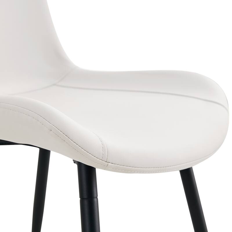 ( Set of 6 )Artificial Leather Backrest Cushion Dining Chair,Black Metal Legs,Curved widened Cushion Design for more comfort