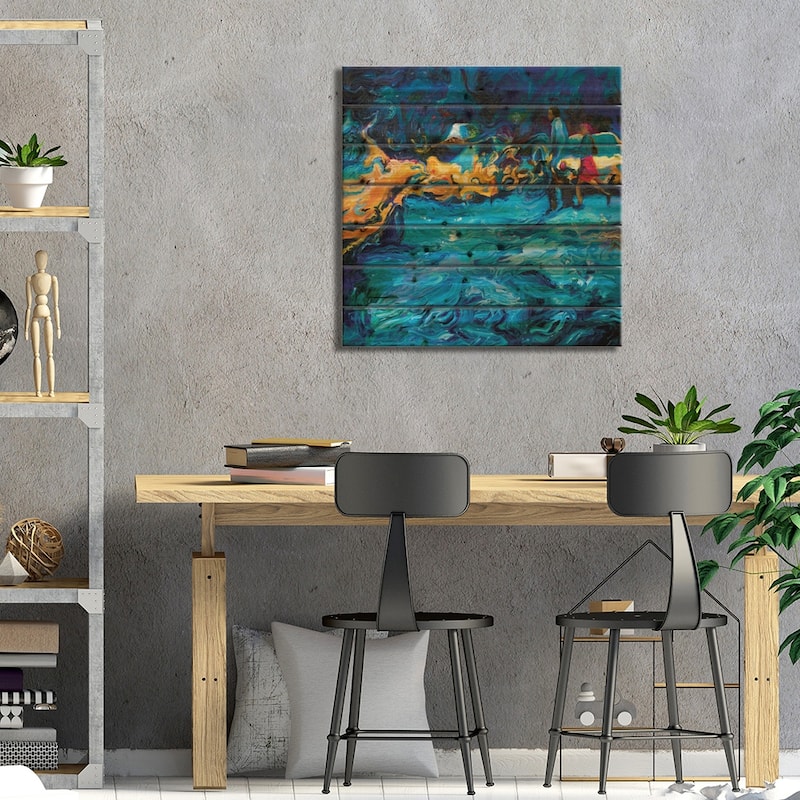 Running In Rain Print On Wood by Iris Scott - Multi-Color