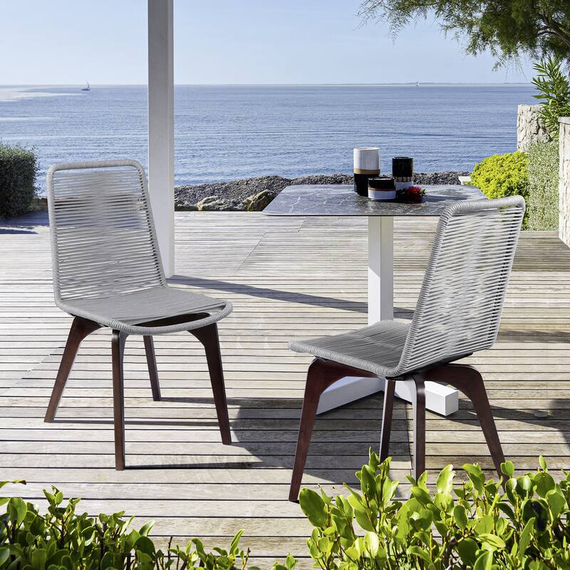 Sachi and Island Mid-Century Rope and Solid Wood 5 Piece Outdoor Dining Set