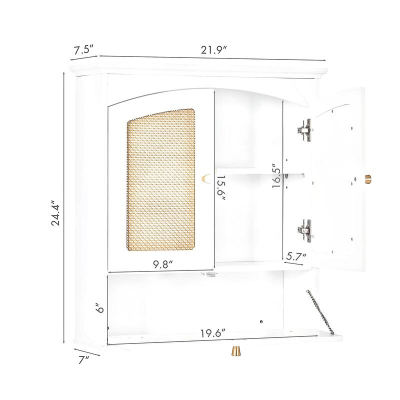 COSTARS Rattan Door Medicine Cabinet - Wall Mount Over Toilet Storage with Tilt-Out Bin