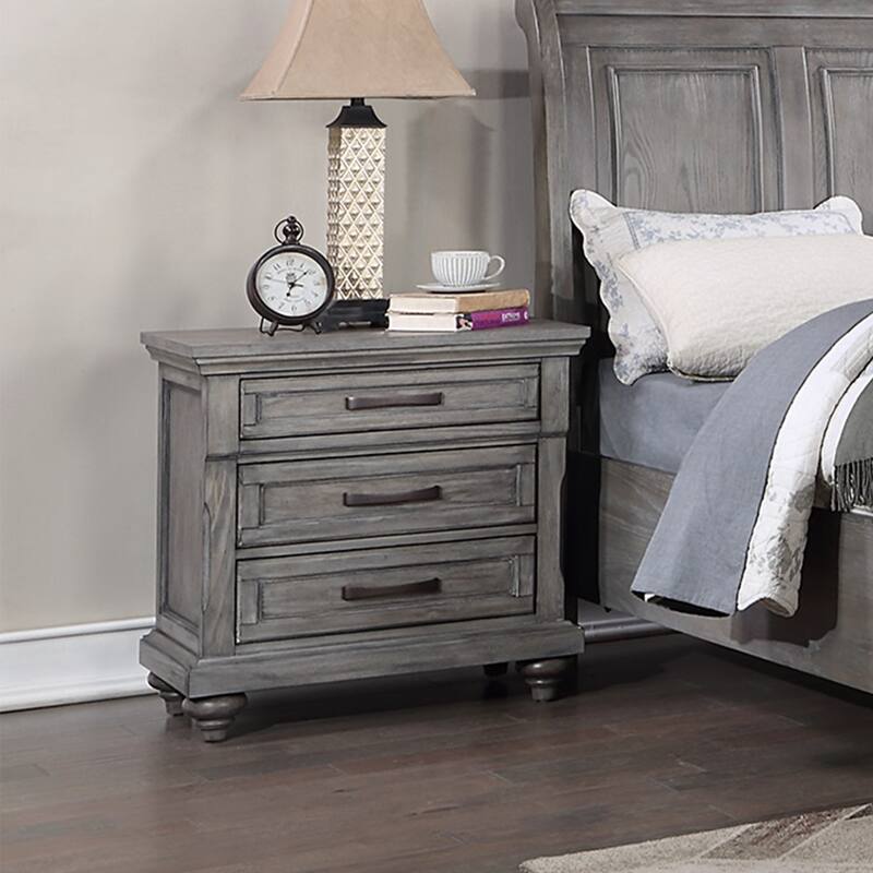 3 Drawers Wooden Nightstand in Gray