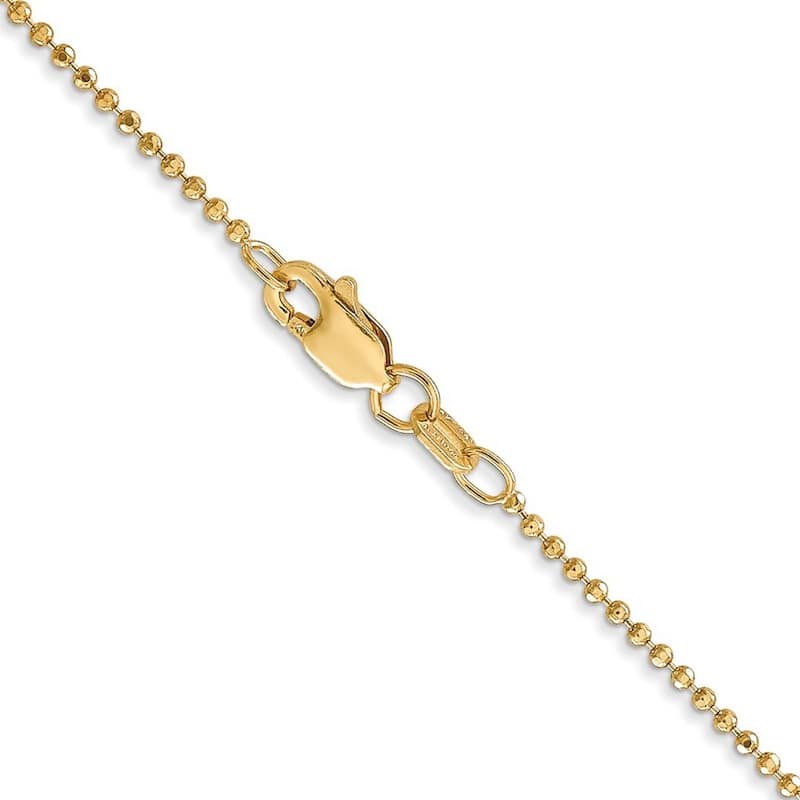 Curata Women's 14k Yellow Gold 1.2mm Diamond-Cut Baby Ball Chain Anklet - 10 Inch
