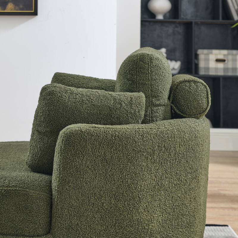 Oversized Teddy Fabric Swivel Barrel Chair with Moon Ottoman & 4 Pillows