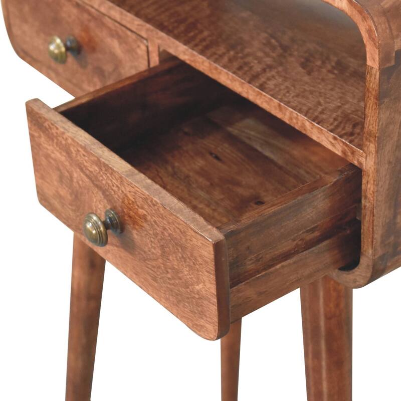 Artisan Furniture Solid Wood Mini Curved Honey Caramel Console Table, Brown with 2 Drawers